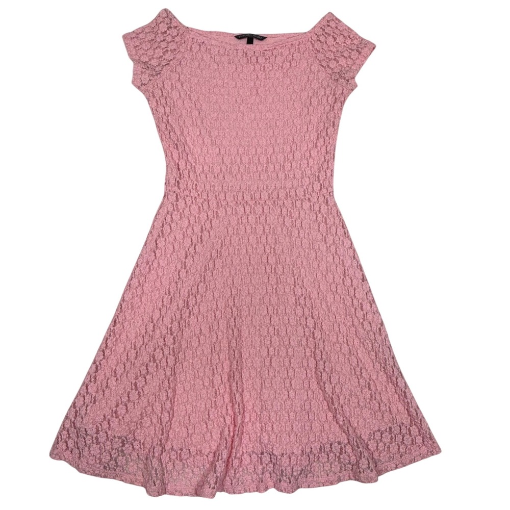 Victoria's Secret Pink Floral Lace Fit and Flare Lined Mini Dress Cap Sleeve XS